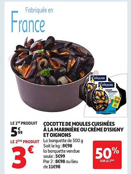 Cocotte de moules cuites à la marinière ou crème d'Isigny et oignons