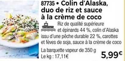 Colin d'Alaska, duo de riz et sauce à la crème de coco