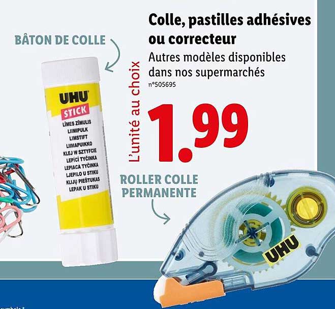 Colle, pastilles adhésives ou correcteur