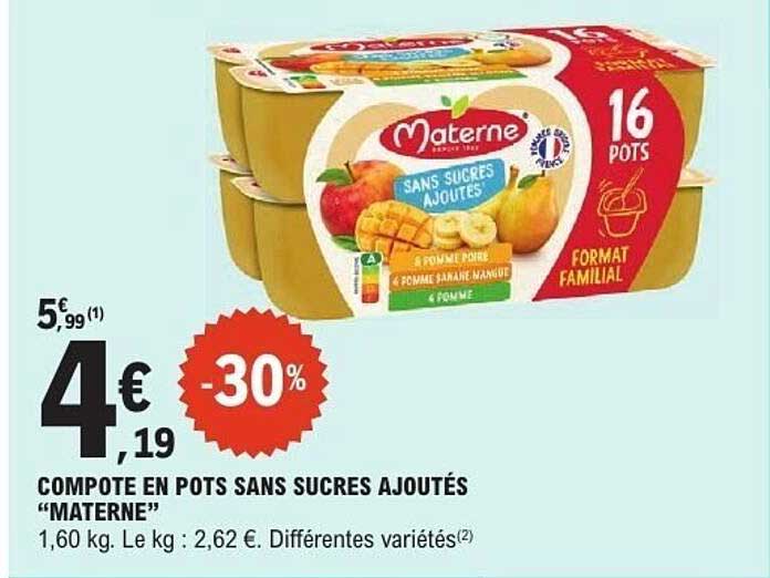 COMPOTE EN POTS SANS SUCRES AJOUTÉS “MATERNE”