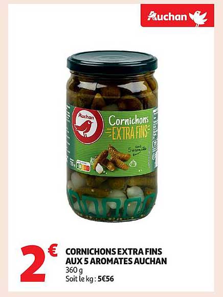 CORNICHONS EXTRA FINS AUX 5 AROMATES AUCHAN