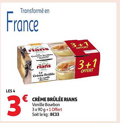 Crème Brûlée Rians Vanille Bourbon 3 x 90 g + 1 Offert