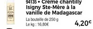 Crème chantilly Isigny Ste-Mère à la vanille de Madagascar