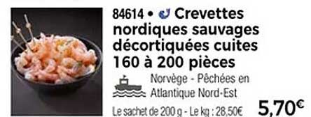 Crevettes nordiques sauvages décortiquées cuites 160 à 200 pièces