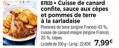 Cuisse de canard confite, sauce aux cèpes et pommes de terre à la sarladaise