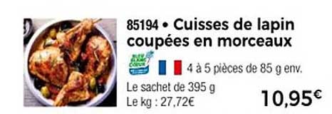 Cuisses de lapin coupées en morceaux