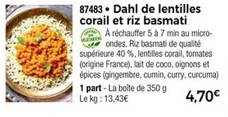 Dahl de lentilles corail et riz basmati
