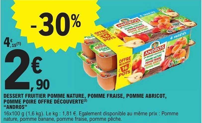 DESSERT FRUITIER POMME NATURE, POMME FRAISE, POMME ABRICOT, POMME POIRE OFFRE DÉCOUVERTE