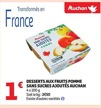 DESSERTS AUX FRUITS POMME SANS SUCRES AJOUTÉS AUCHAN