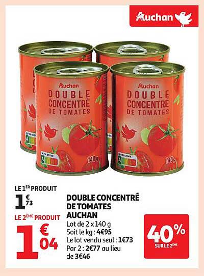 DOUBLE CONCENTRÉ DE TOMATES AUCHAN