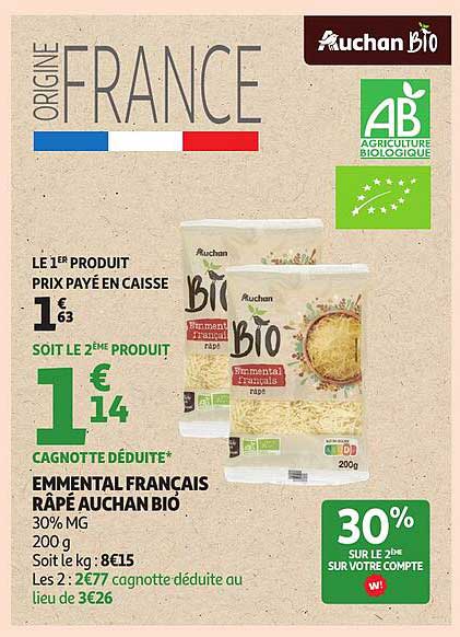 Emmental français râpé Auchan Bio