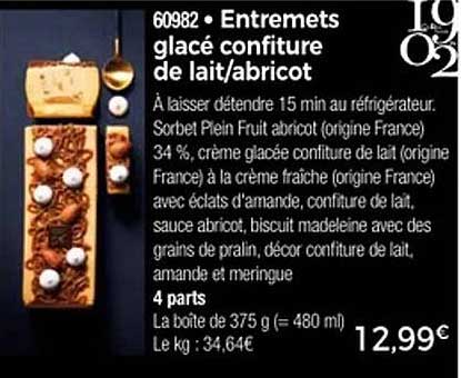 Entremets glacé confiture de lait/abricot