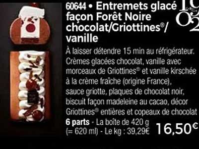 Entremets glacé façon Forêt Noire chocolat/Griottines®/vanille