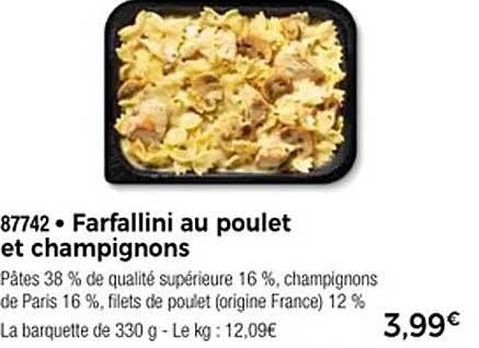 Farfallini au poulet et champignons