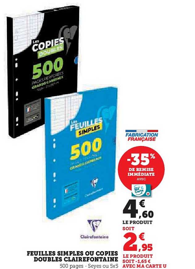FEUILLES SIMPLES OU COPIES DOUBLES CLAIREFONTAINE