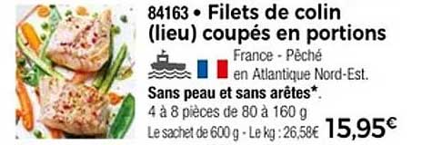 Filets de colin (lieu) coupés en portions