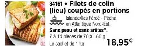 Filets de colin (lieu) coupés en portions