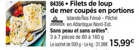 Filets de loup de mer coupés en portions