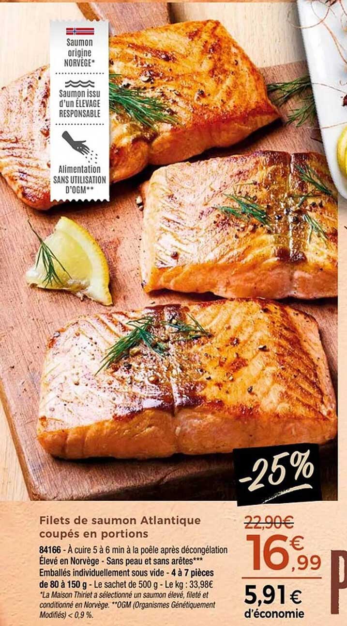 Filets de saumon Atlantique coupés en portions