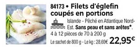 Filets d'églefin coupés en portions