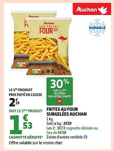 Frites au four surgelées Auchan