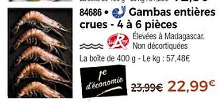 Gambas entières crues - 4 à 6 pièces
