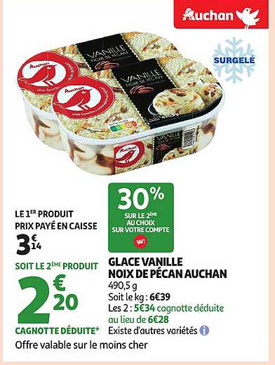 GLACE VANILLE NOIX DE PÉCAN AUCHAN