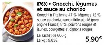 Gnocchi, légumes et sauce au chorizo