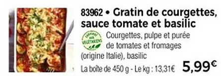 Gratin de courgettes, sauce tomate et basilic