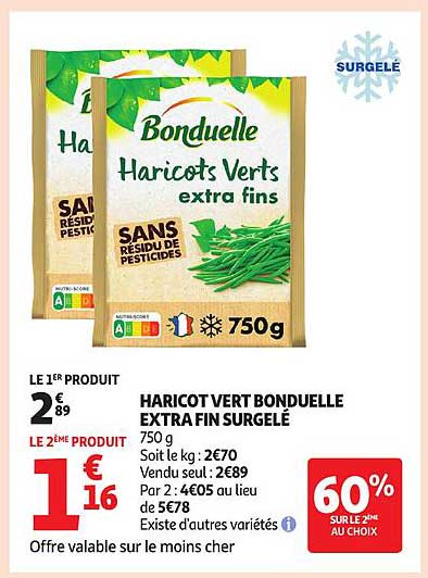 HARICOT VERT BONDUELLE EXTRA FIN SURGELÉ