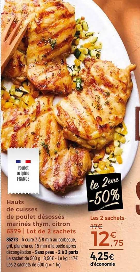 Hauts de cuisses de poulet désossés marinés thym, citron