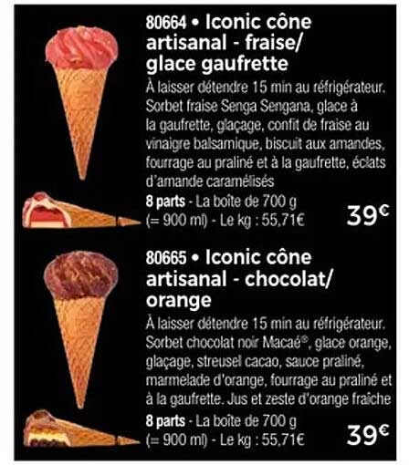 Iconic cône artisanal - fraise/glace gaufrette & Iconic cône artisanal - chocolat/orange