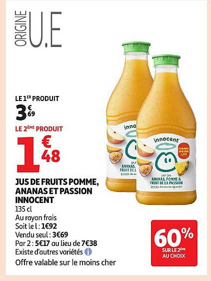 JUS DE FRUITS POMME, ANANAS ET PASSION INNOCENT