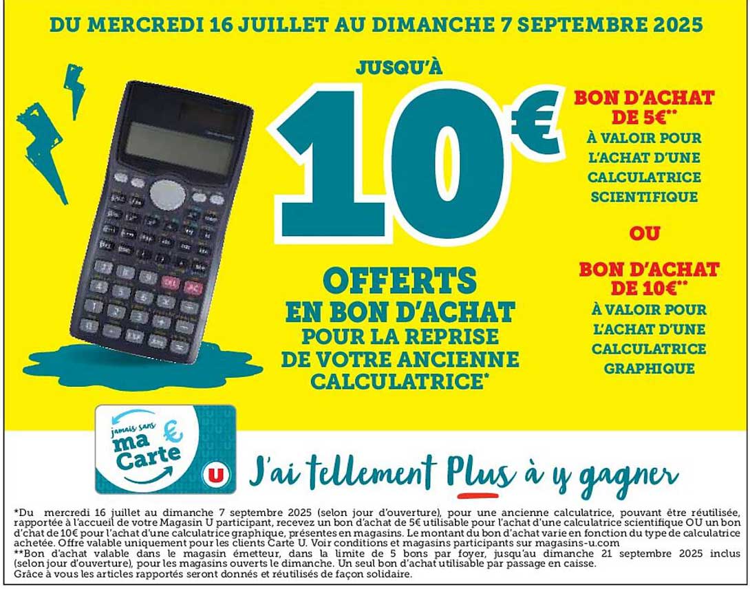 Jusqu'à 10€ offerts en bon d'achat pour la reprise de votre ancienne calculatrice