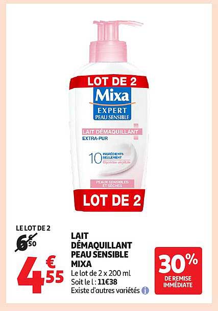 LAIT DÉMAQUILLANT PEAU SENSIBLE MIXA - LOT DE 2