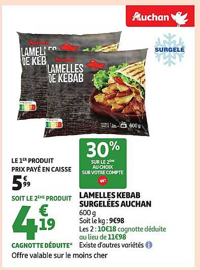 LAMELLES KEBAB SURGELÉES AUCHAN