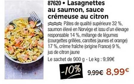 Lasagnettes au saumon, sauce crémeuse au citron