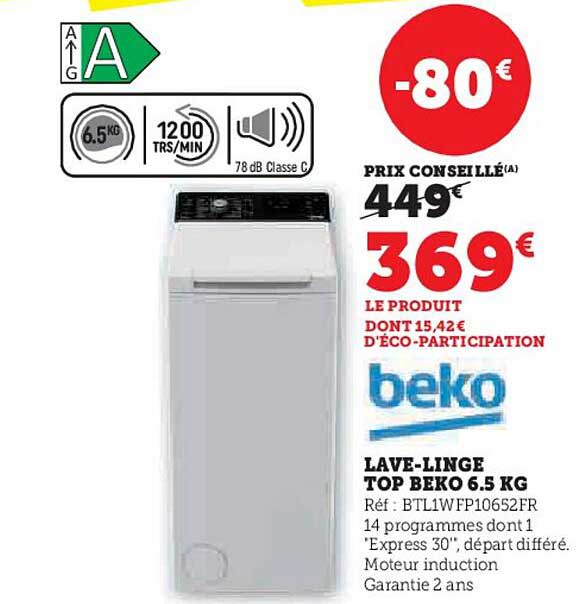 LAVE-LINGE TOP BEKO 6.5 KG