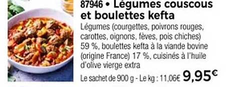 Légumes couscous et boulettes kefta