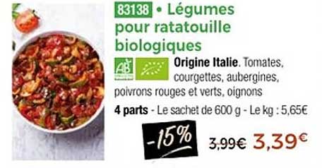 Légumes pour ratatouille biologiques