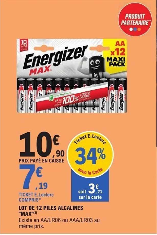 LOT DE 12 PILES ALCALINES "MAX"
