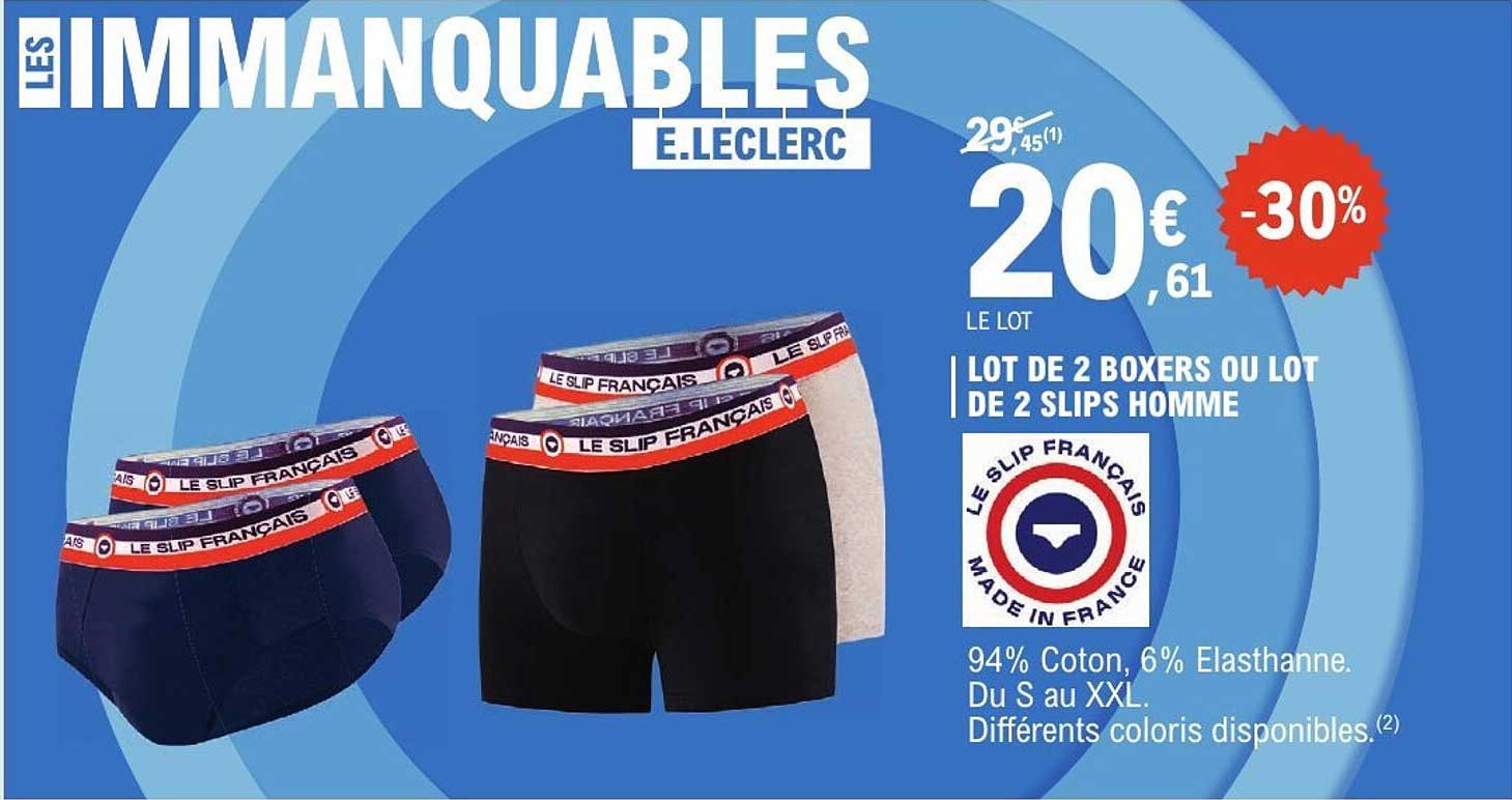 LOT DE 2 BOXERS OU LOT DE 2 SLIPS HOMME