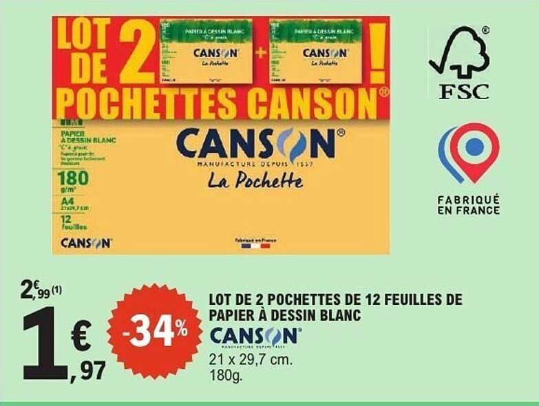 LOT DE 2 POCHETTES DE PAPIER À DESSIN BLANC