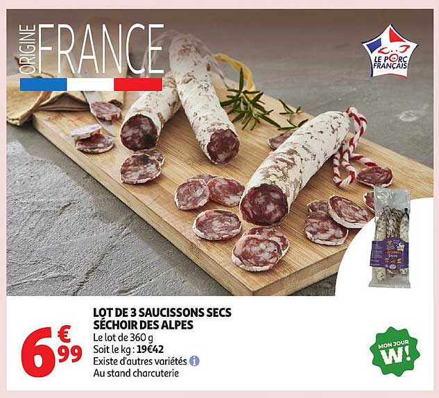 LOT DE 3 SAUCISSONS SECS SÉCHOIR DES ALPES