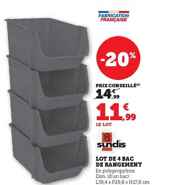 LOT DE 4 BAC DE RANGEMENT
