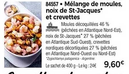 Mélange de moules, noix de St-Jacques* et crevettes