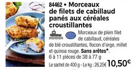 Morceaux de filets de cabillaud panés aux céréales croustillantes