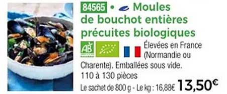 Moules de boucher entières précuites biologiques