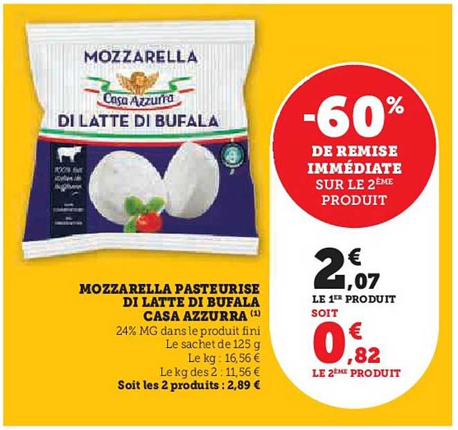 MOZZARELLA PASTEURISE DI LATTE DI BUFALA CASA AZZURRA