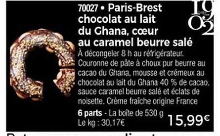 Paris-Brest chocolat au lait du Ghana, cœur au caramel beurre salé
